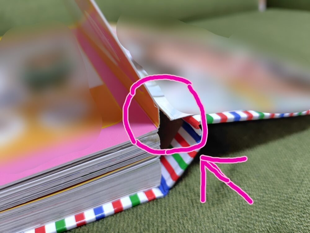 ページ裏が剥がれてきている写真