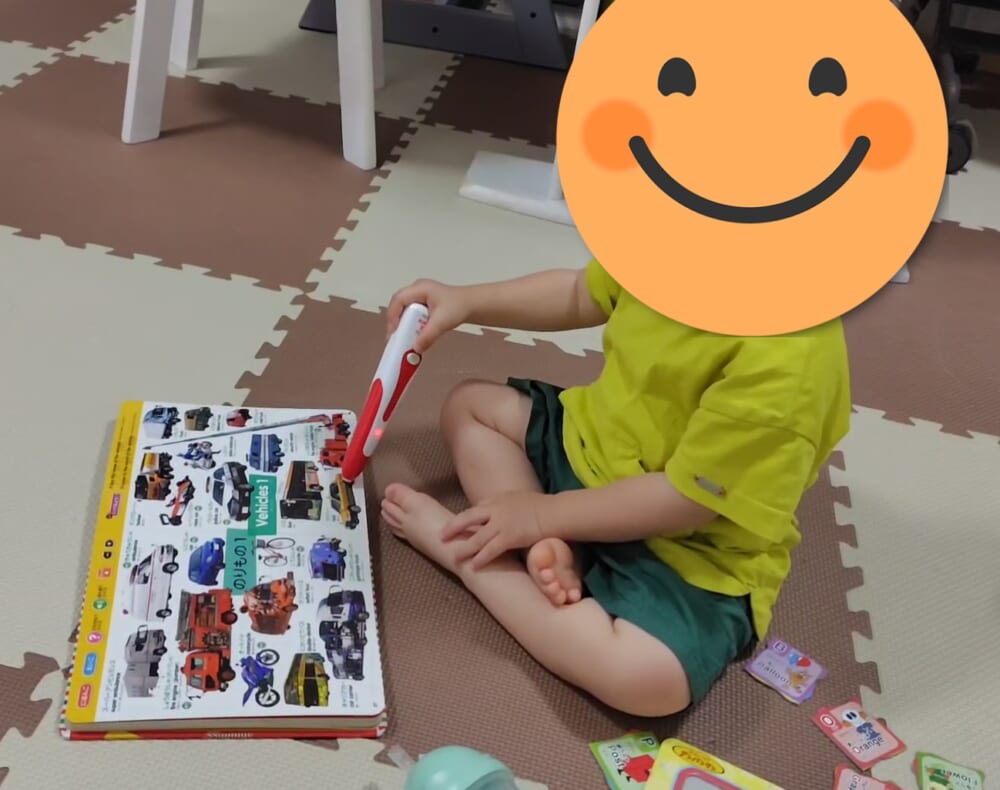 はじめてずかん1000を開き、タッチペンで写真を押している様子